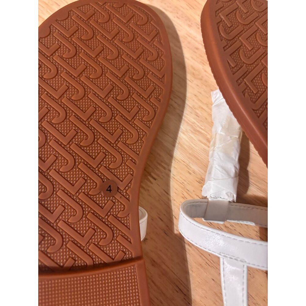 Youth Size 4 T-Strap White Sandals With Brown Sole - Picture 4 of 6